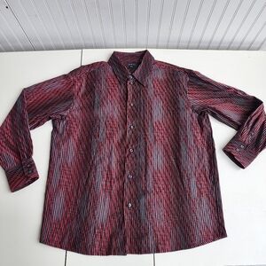 Cielo Phita Mens Dress Shirt Button Down Long Sleeve Black Velvet Stripe Red XXL